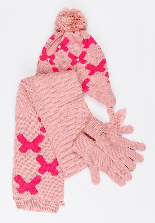 Soobe - Scarf, Beanie and Gloves Sets Mid Pink
