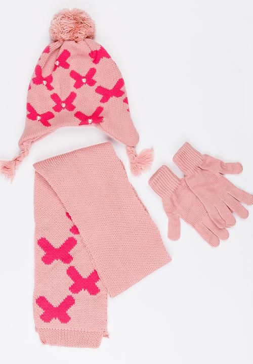 Soobe - Scarf, Beanie and Gloves Sets Mid Pink