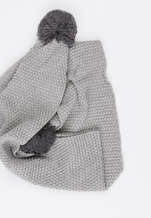 MINOTI - Knit Pom Pom Scarf Dark Grey