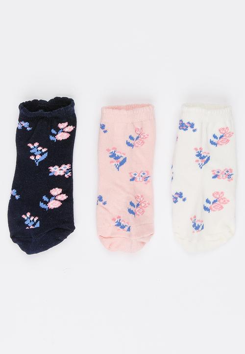 MINOTI - 3 Pack Floral Print Ankle Socks with Scallop Edgin Multi-colour