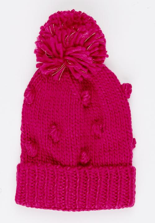 MINOTI - Chunky Pom Pom Beanie Cerise Pink