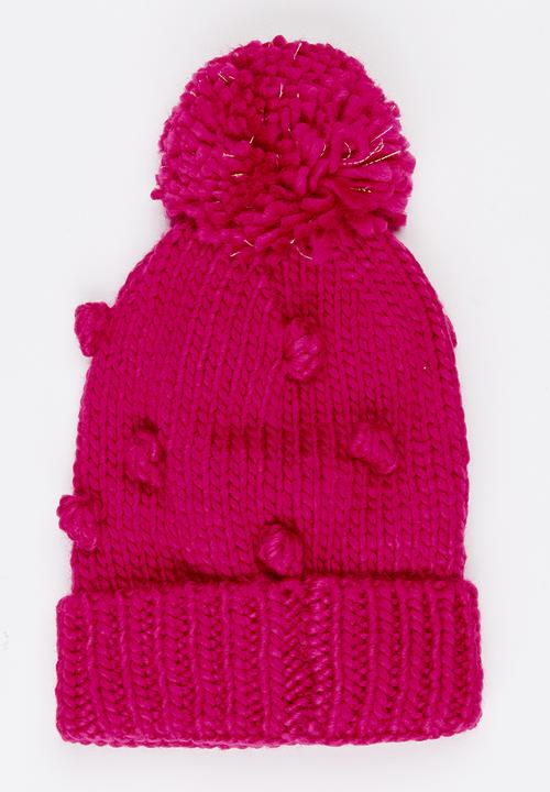 MINOTI - Chunky Pom Pom Beanie Cerise Pink