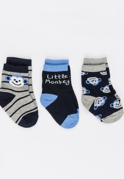 MINOTI - 3 Pack Monkey Printed Ankle Socks Multi-colour