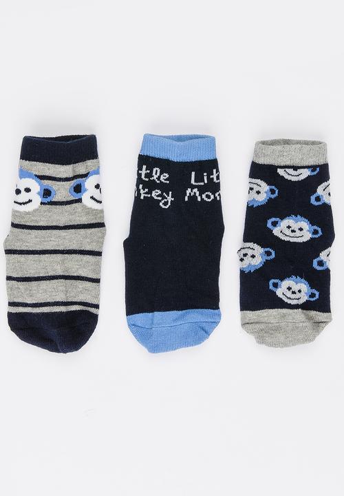 MINOTI - 3 Pack Monkey Printed Ankle Socks Multi-colour