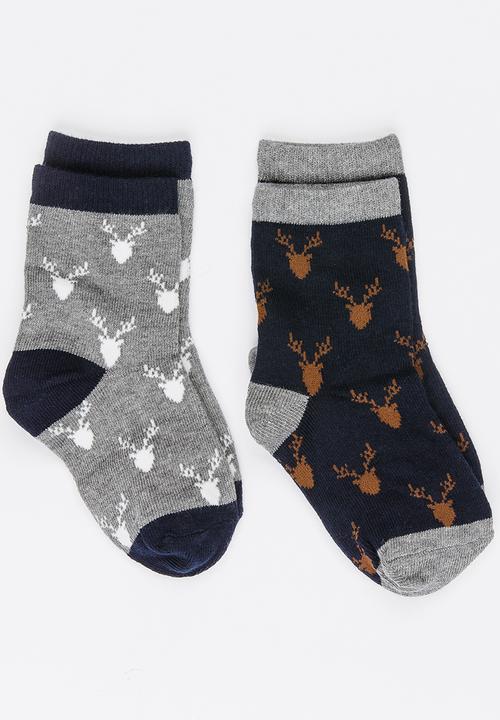 MINOTI - 2 Pack Stag Repeat Printed Socks Multi-colour