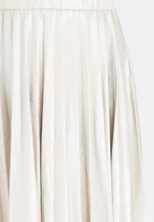 MINOTI - Pleated Suede Skirt with Crackled Metallic Print Silver