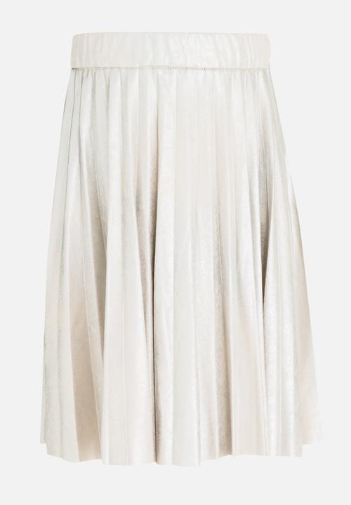 MINOTI - Pleated Suede Skirt with Crackled Metallic Print Silver