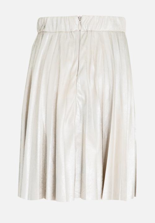 MINOTI - Pleated Suede Skirt with Crackled Metallic Print Silver