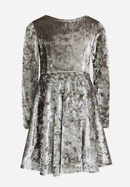 MINOTI - Crushed Velvet Skater Dress Silver