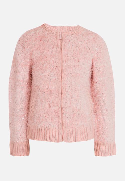 MINOTI - Sequin Fluffy Knit Bomber Jacket Pale Pink
