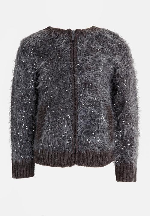 MINOTI - Sequin fluffy knit bomber jacket - charcoal 
