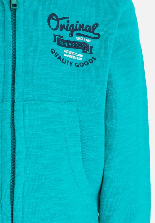MINOTI - Zip Thru Hoodie with Chest Emblem Green