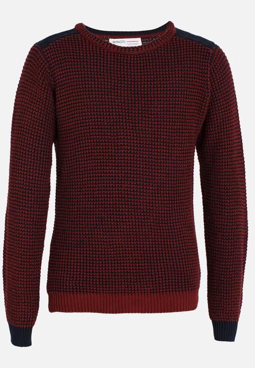 MINOTI - Mixed Knitted Jumper with Quilted Shoulder Panel Maroon
