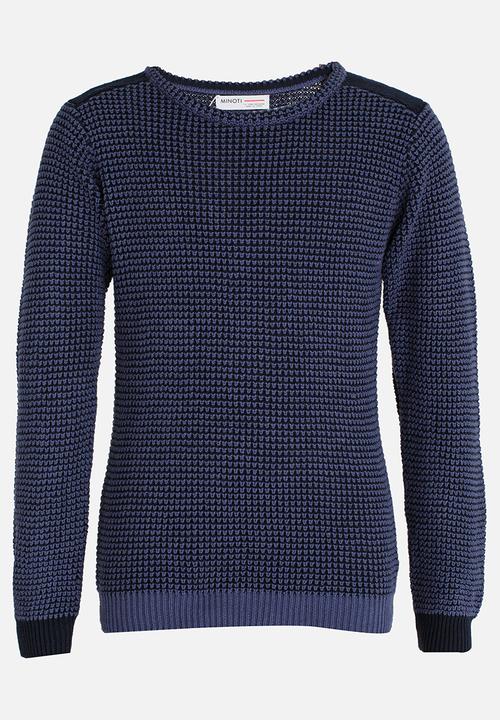 MINOTI - Mixed Knitted Jumper with Quilted Shoulder Panel Blue