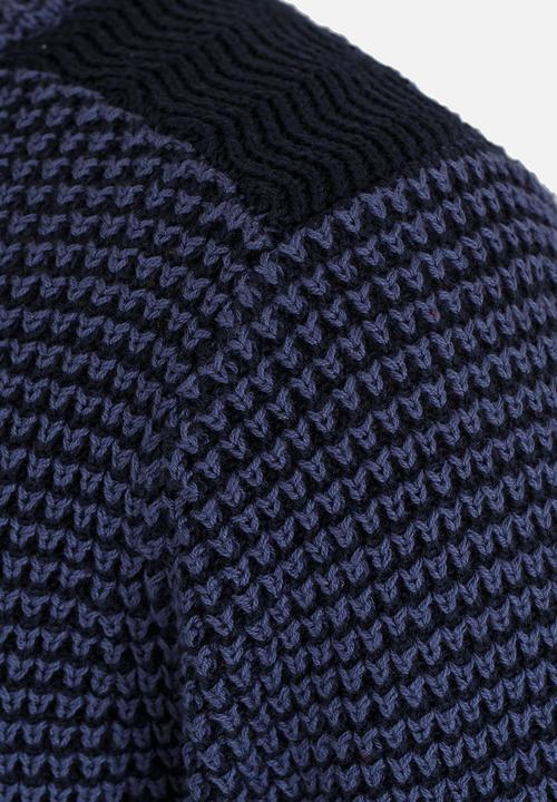 MINOTI - Mixed Knitted Jumper with Quilted Shoulder Panel Blue