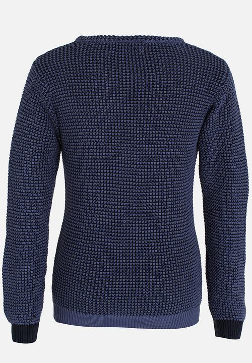 MINOTI - Mixed Knitted Jumper with Quilted Shoulder Panel Blue