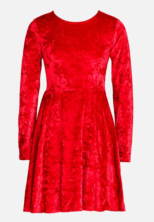 MINOTI - Crushed Velvet Skater Dress Red