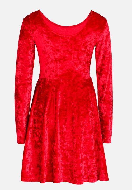MINOTI - Crushed Velvet Skater Dress Red