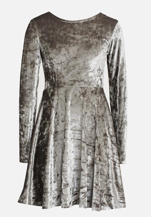 MINOTI - Crushed Velvet Skater Dress Silver