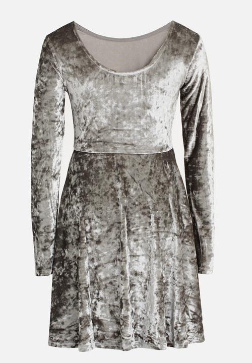 MINOTI - Crushed Velvet Skater Dress Silver