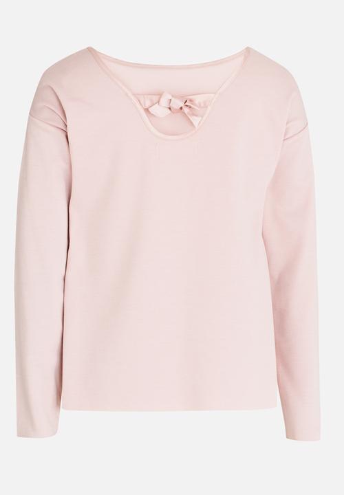 MINOTI - Raw Edge Top with Back Satin Bow Pale Pink