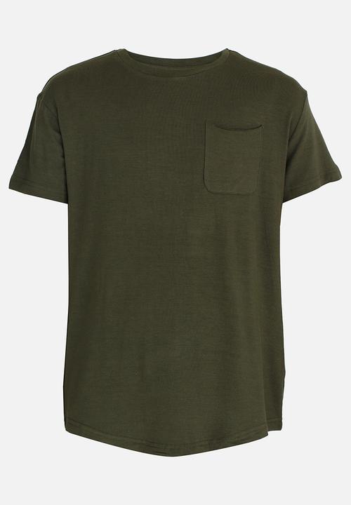 MINOTI - Longer Length Tee with Raw Edge Chest Pocket Khaki Green
