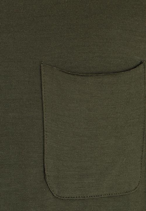 MINOTI - Longer Length Tee with Raw Edge Chest Pocket Khaki Green