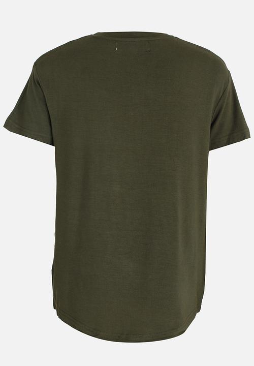 MINOTI - Longer Length Tee with Raw Edge Chest Pocket Khaki Green
