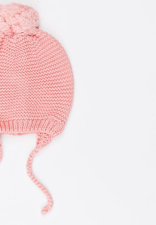 MINOTI - Reverse Beanie with Pom-Pom and Drop Plaited Ears Mid Pink