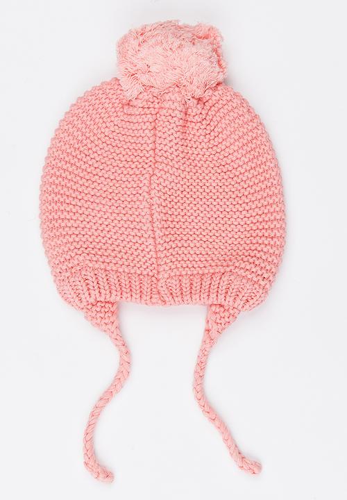 MINOTI - Reverse Beanie with Pom-Pom and Drop Plaited Ears Mid Pink