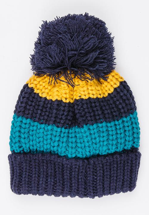 MINOTI - Stripe Bobble Beanie Navy