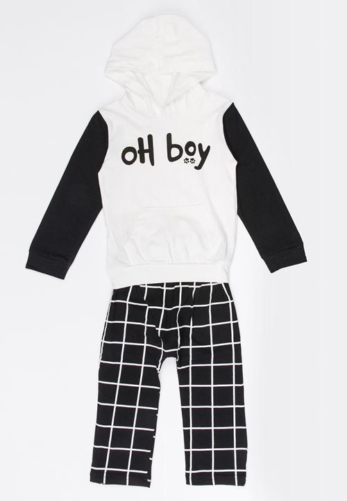 Pop Candy - Check printed hoodie & pants set - black & white