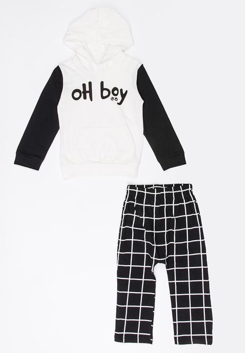 Pop Candy - Check printed hoodie & pants set - black & white