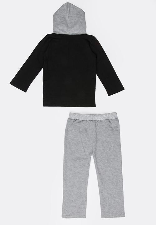Pop Candy - Printed Hoodie & Pants Set Black and Grey