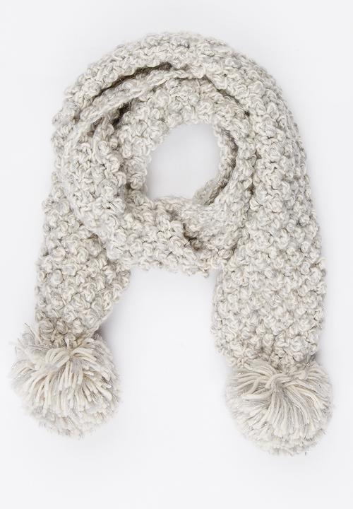 MINOTI - Pom Pom Knit Scarf Pale Grey