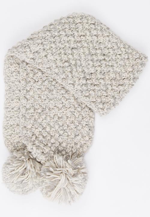 MINOTI - Pom Pom Knit Scarf Pale Grey