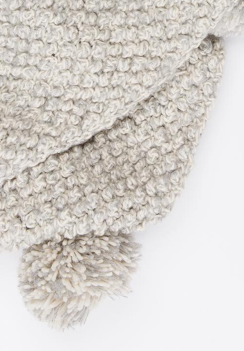 MINOTI - Pom Pom Knit Scarf Pale Grey