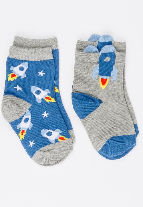 MINOTI - 2 Pack Rocket Printed Ankle Socks Multi-colour