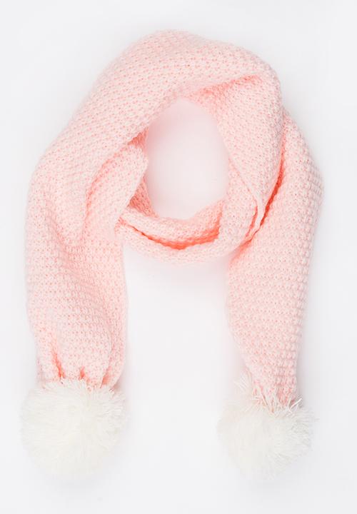 MINOTI - Knit Pom Pom Scarf Pale Pink