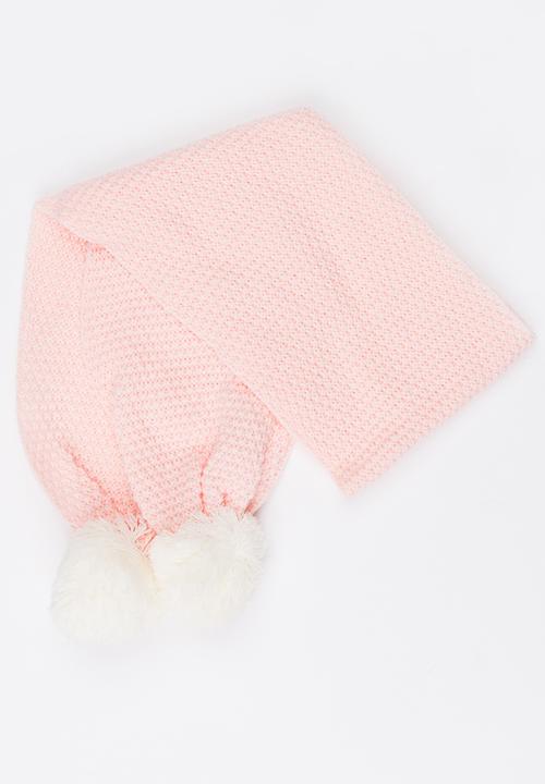 MINOTI - Knit Pom Pom Scarf Pale Pink