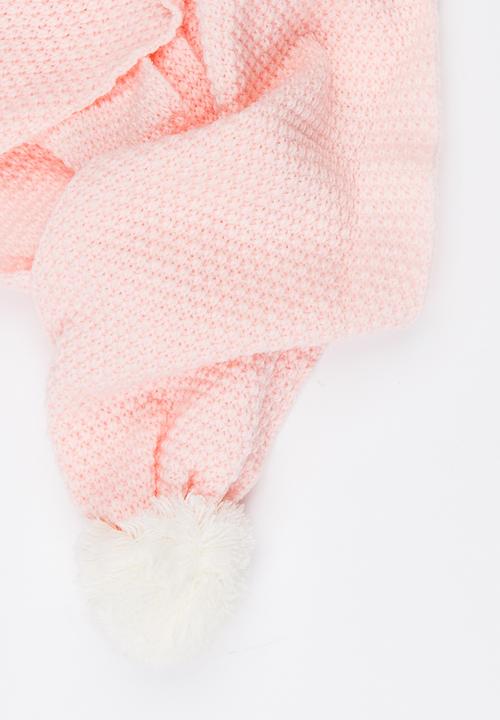 MINOTI - Knit Pom Pom Scarf Pale Pink