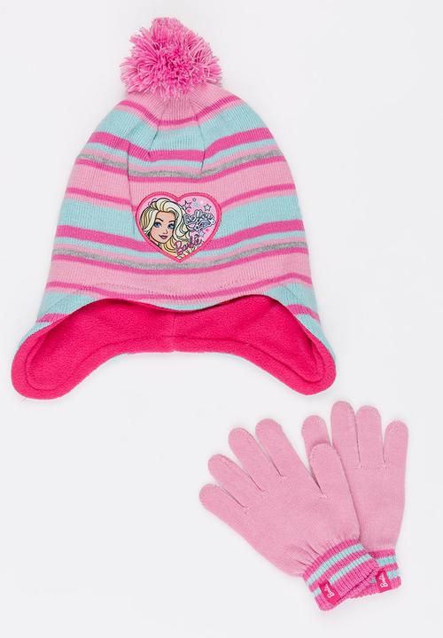 Character Fashion - Barbie Trapper Beanie and Gloves Set Multi-colour