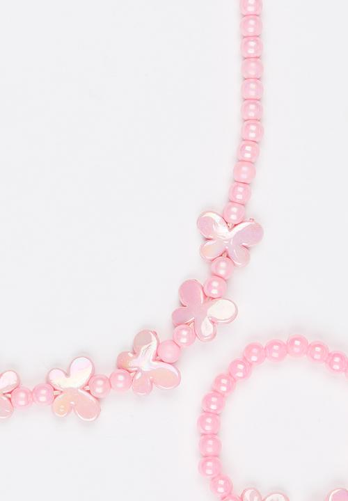 Pop Candy - Plastic Pearl Flower Necklace Mid Pink