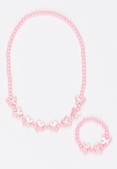 Pop Candy - Plastic Pearl Flower Necklace Mid Pink