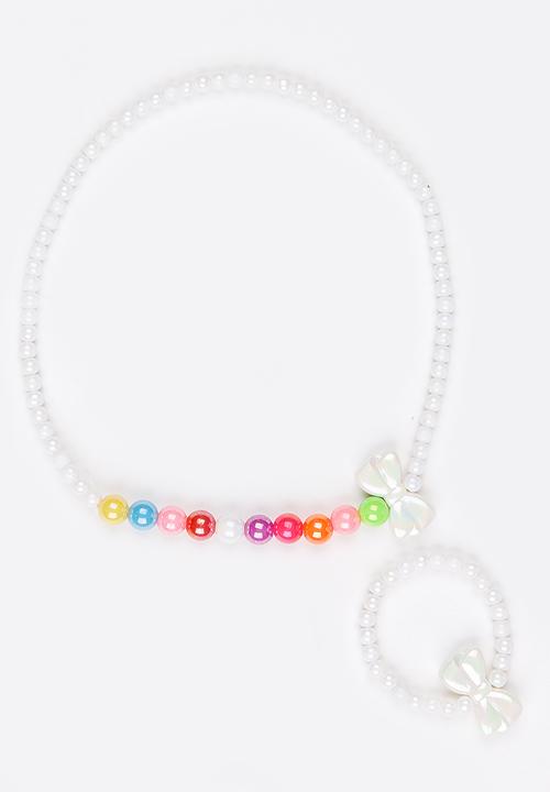 Pop Candy - Plastic Pearl Bow Necklace Multi-colour