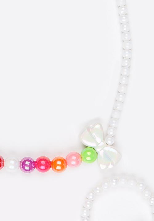Pop Candy - Plastic Pearl Bow Necklace Multi-colour