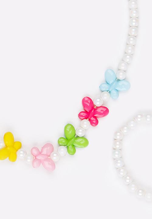 Pop Candy - Plastic Pearl Flower Necklace Multi-colour