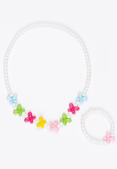 Pop Candy - Plastic Pearl Flower Necklace Multi-colour