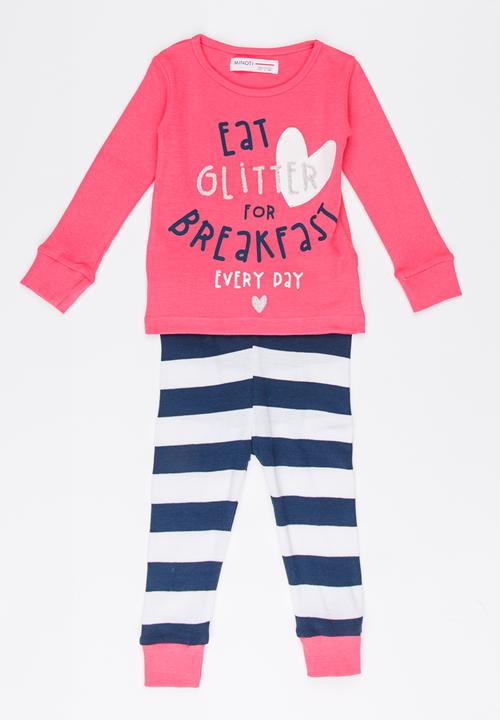 MINOTI - Stripe Printed Pajama Set Dark Pink