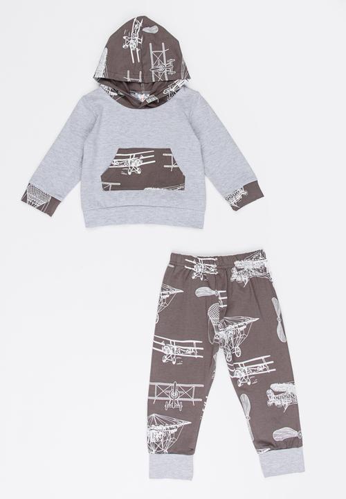 Pop Candy - Printed Hoodie & Pants Set Grey